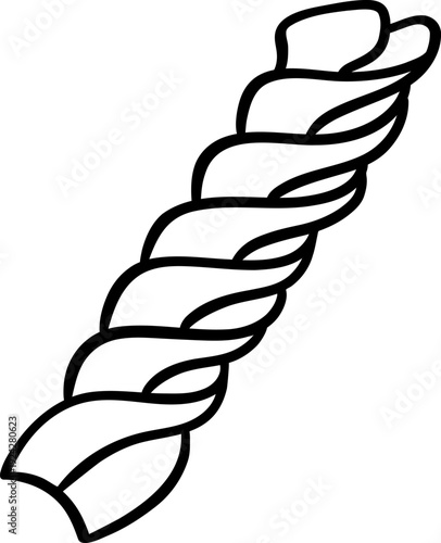 Simple sketch icon featuring Fusilli bucati corti pasta spirals. Hand-drawn monochrome vector of classic Italian corkscrew-shaped pasta for food labels or packaging design