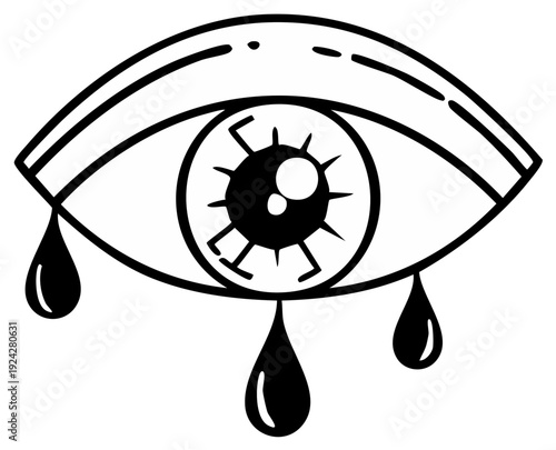 Tearful eye illustration with decorative details and bold lines, graphic art style