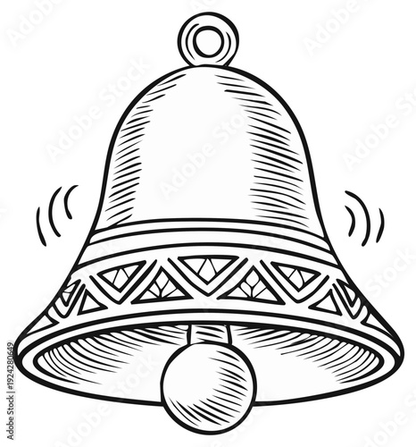Stylized bell illustration with ringing sound waves