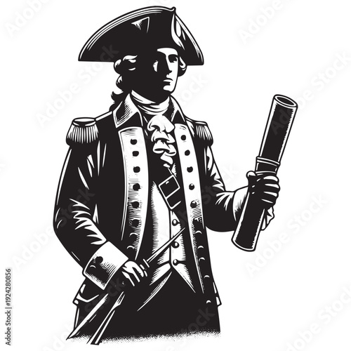American Patriot Holding Declaration Scroll Silhouette Vector