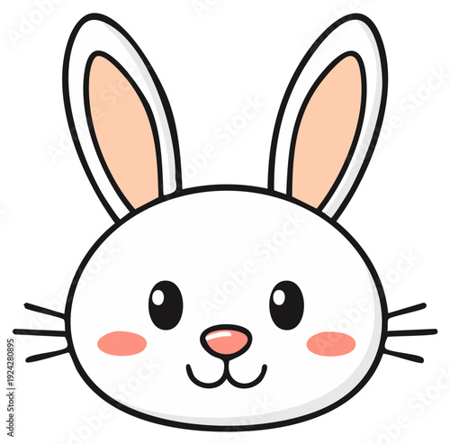 Cute cartoon white bunny rabbit face with pink cheeks and long ears