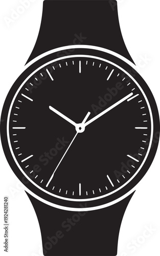 Analog wristwatch A black silhouette displaying time on circular face with hour minute hands and strap modern accessory for timekeeping
