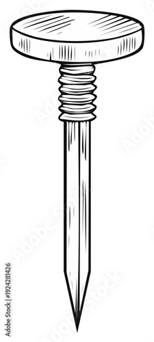 Single screw nail illustration with thread shaft and flat top for woodwork or construction