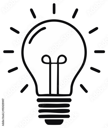 Simple hand drawn light bulb illustration representing ideas innovation and inspiration in black and white