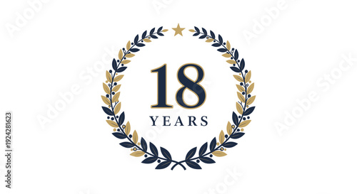 Elegant 18 Years Anniversary Logo Design with Laurel Wreath.