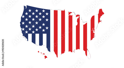 United States of America map with American flag pattern.