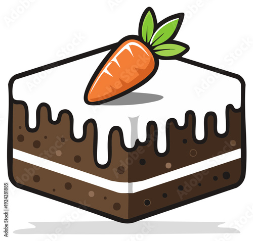 Square Carrot Cake With White Icing and Fresh Carrot Topping Illustration