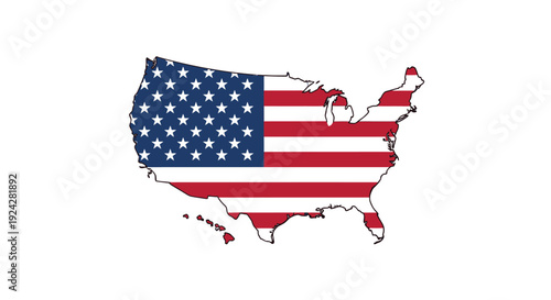 United States of America Map with American Flag Pattern.