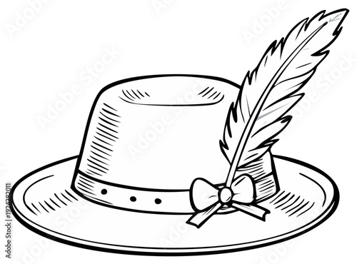 Elegant Hat with Decorative Feather and Bow Detailed Sketch