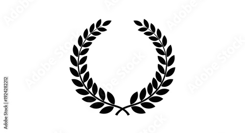 Black laurel wreath symbol on white background.