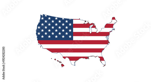 United States of America map with American flag pattern.