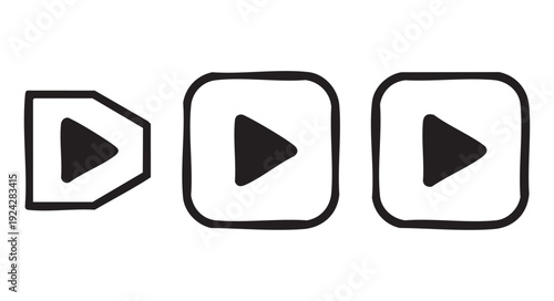 Minimalist play icons set featuring various geometric frame shapes for video player user interface