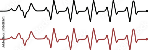 Heartbeat pulse line and EKG electrocardiogram wave icon set, medical health monitoring vector illustration for cardiology, hospital diagnostic and life saving concept.