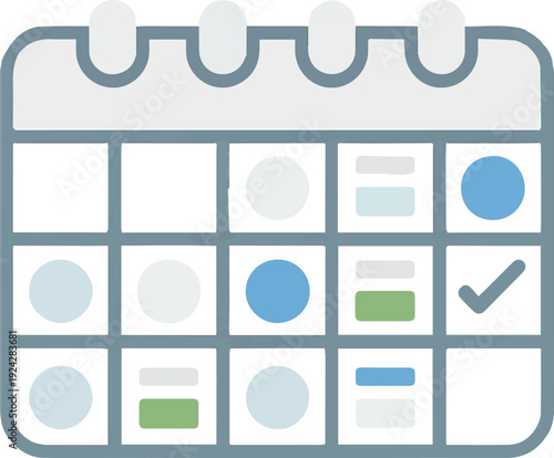 Isolated Minimalist outline of a calendar with a checkmark, representing confirmed events or completed tasks in a circle