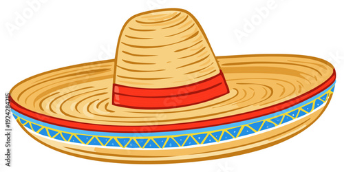 Vibrant Straw Sombrero with Red and Blue Geometric Pattern for Cultural Celebrations