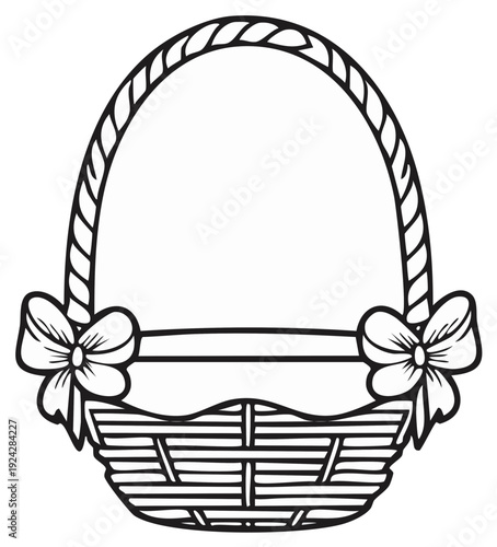 Outline of a Decorative Woven Basket with Handle and Bows