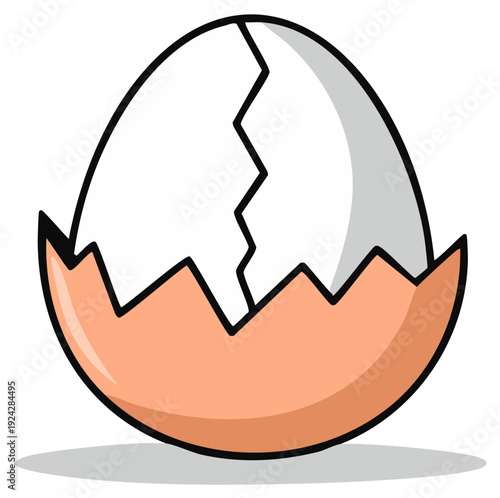 Fragile Cracked Eggshell Revealing White Interior and Shadow