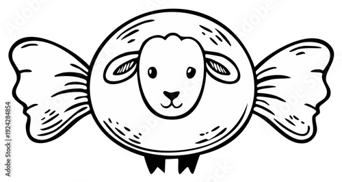 A cute sheep designed as a sweet candy hand drawn doodle illustration
