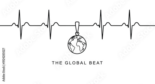 Global heartbeat line icon with earth pendant