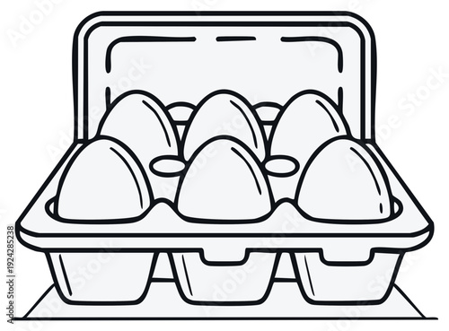 Six Organic White Eggs in a Cardboard Carton with Clean Lines and Simple Design