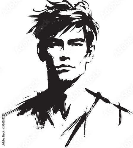 Expressive brushstroke portrait of a man with textured hair in m