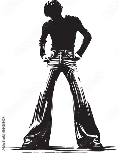 Stylized Silhouette of a Man in Flared Jeans Depicted with Brush