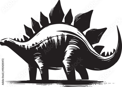 Monochrome Stegosaurus Illustration in a Sumi-e Inspired Aesthet