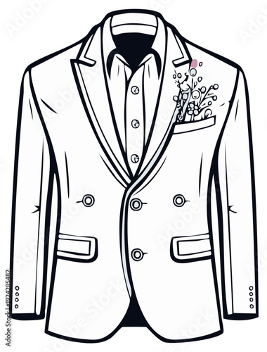 Elegant double-breasted suit with a classic white shirt and floral boutonnière
