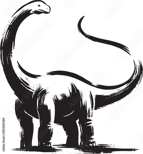 Monochromatic Brachiosaurus: Expressive Brushstrokes Conveying a