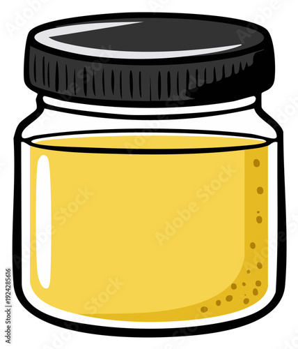 Cartoon Honey Jar Illustration with Black Lid and Yellow Contents