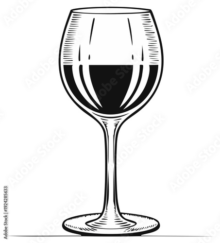 Elegant Wine Glass Filled with Dark Red Wine Stylized Illustration