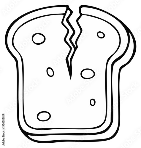 Cartoon depiction of a split bread slice with air holes, isolated on white.