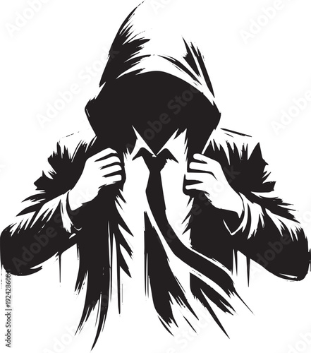 Monochrome enigma: A hooded figure in minimalistic brush stroke