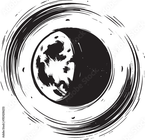 Monochromatic Lunar Phase Symbol in Hand-Drawn Artistic Style Ic