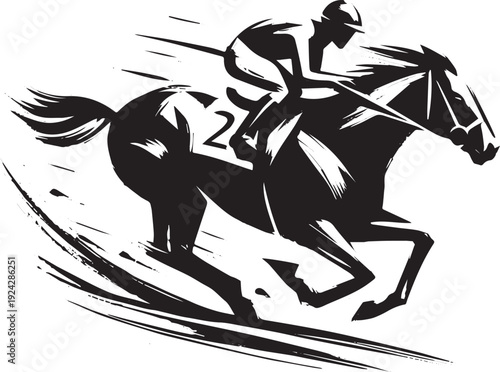 Dynamic minimalist horse racing illustration conveying speed and