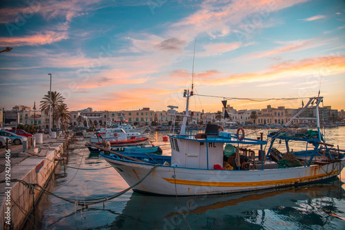 Obraz na plátně Old Port of Molfetta with San Corrado Cathedral, Puglia, Italy