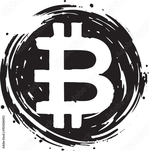 Cryptocurrency Symbol in a Textured Black and White Circular Fra