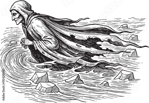 Dante's Descent into the Watery Depths, Engraved Illustration St