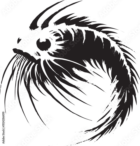 Abstract depiction of a deep-sea creature in minimalistic brushs