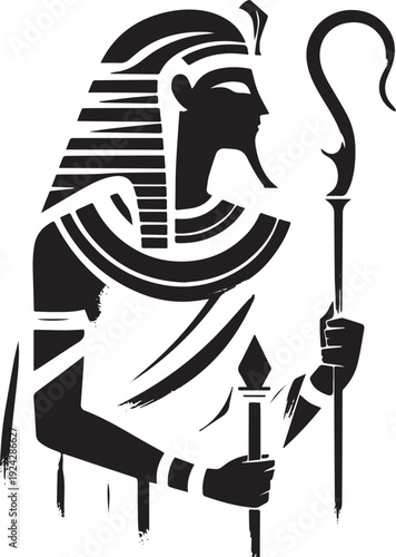 Minimalist depiction of an Egyptian deity, robed and crowned in
