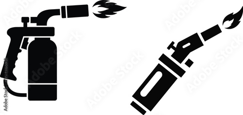 Black and white illustration of a blowtorch and a gas soldering iron