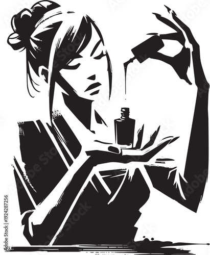 Frustration with spilled nail polish depicted in minimalist sumi