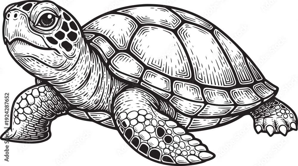 Fototapeta premium Engraved Illustration of a Sea Turtle: A Detailed Line Art Marin