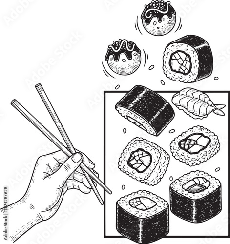 Hand-drawn illustration showcases an assortment of delectable su