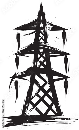 Expressionistic Sumi-e Vector Illustration of a Transmission Tow