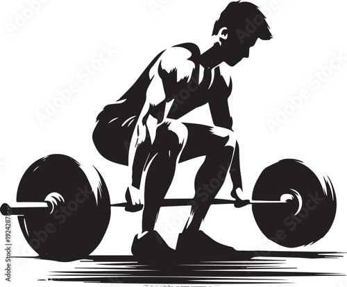 Dynamic Sumi-e Illustration: A Man's Intense Deadlift in Minimal