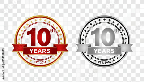 Tenth Anniversary Badge Design Elements with Ribbon and Stars.