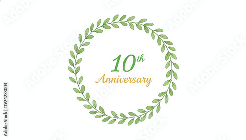 Green laurel wreath celebrating 10th anniversary with elegant design.