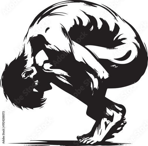 Minimalist sumi-e illustration of a man in fetal position with b