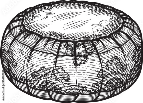 Engraved antique ottoman with cloud motifs and linear details il